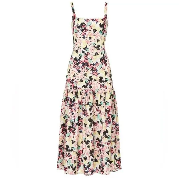 Aidan AIDAN MATTOX Floral Print Square Neck Satin Sleeveless Midi Dress Size 12